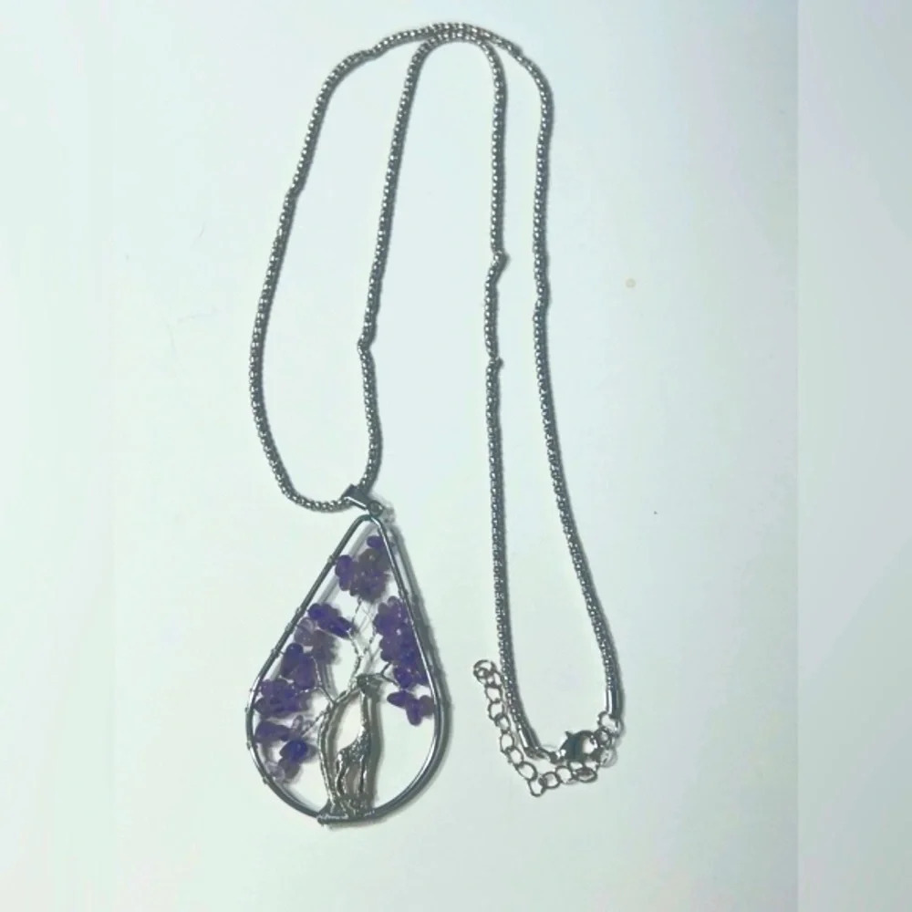 Wire Wrapped Amethyst Tree Of  Life w/Giraffe Pendant🦒📿🟣 - Picture 5 of 9